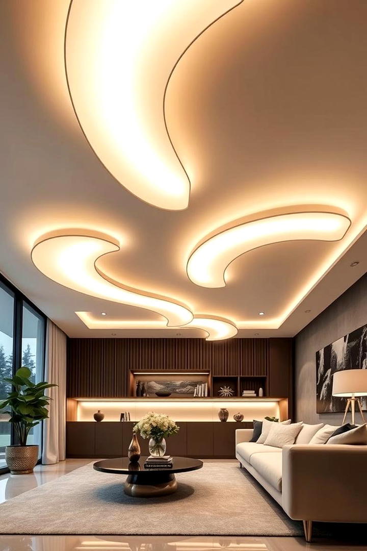 Curved Contemporary Grace - 30 Living Room Ceiling Lighting Ideas