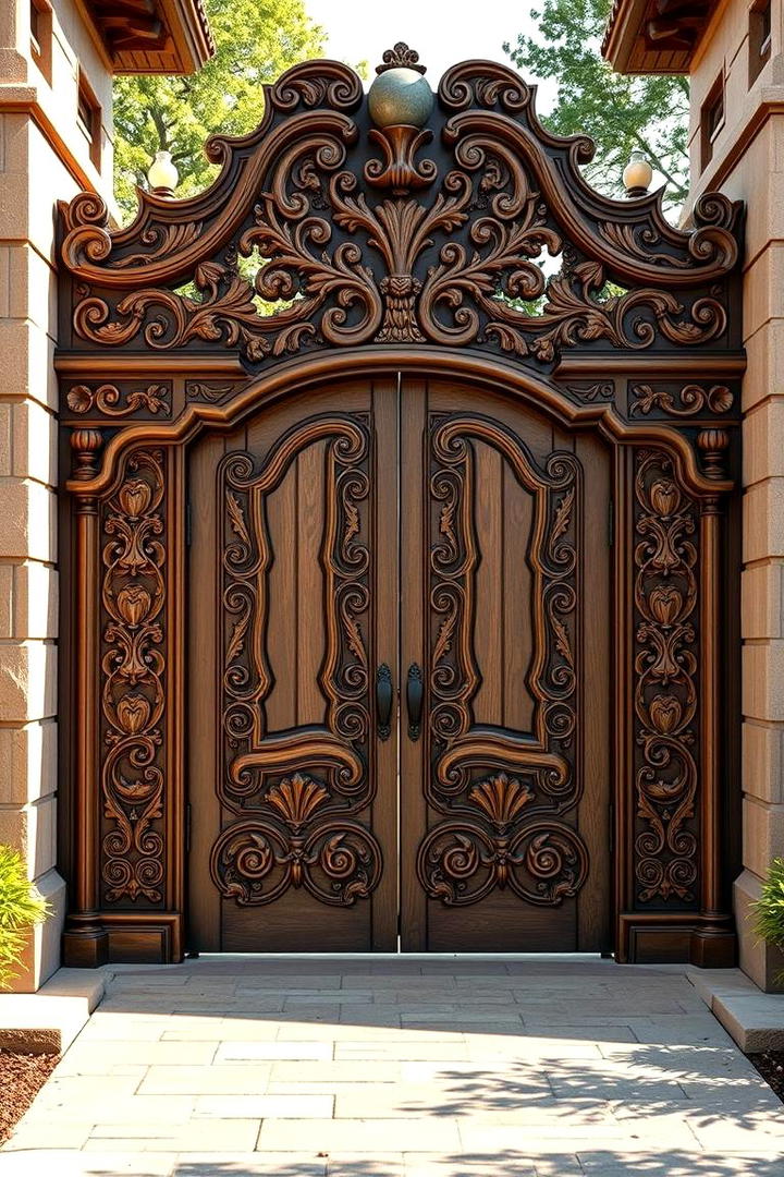 Custom Carved Wood Gate - 30 Front Gate Ideas