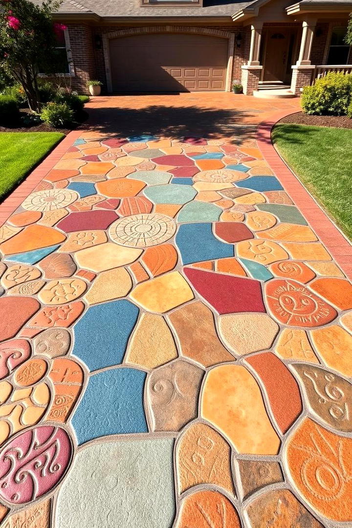 Custom Colored Stamped Driveway - 30 Concrete Driveway Ideas