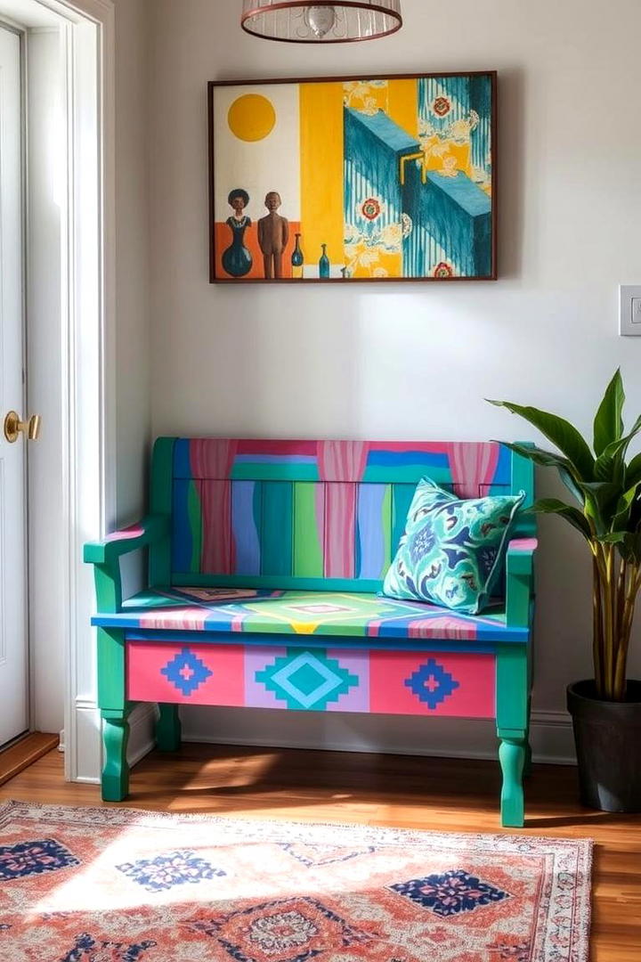 Custom Painted Entry Bench - 30 Entryway Bench Ideas