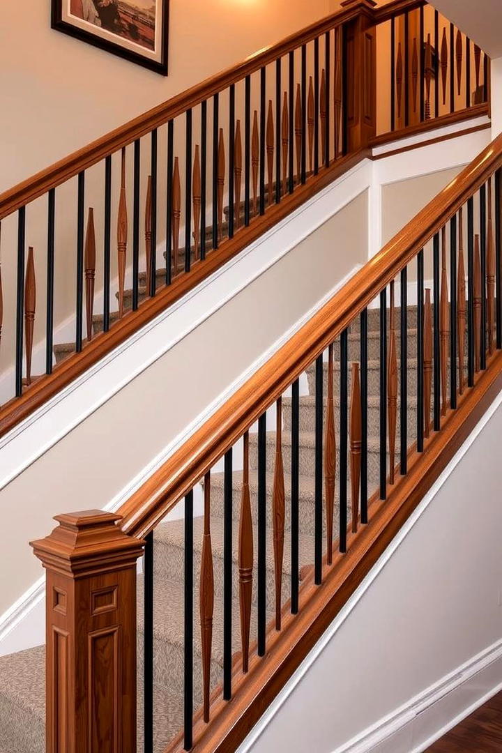 Customizable Wood Railing with Inlays - 30 Wood Stair Railing Ideas