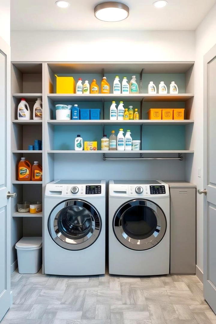 Customized Color Coded Laundry Shelf Units - 30 Laundry Room Shelf Ideas