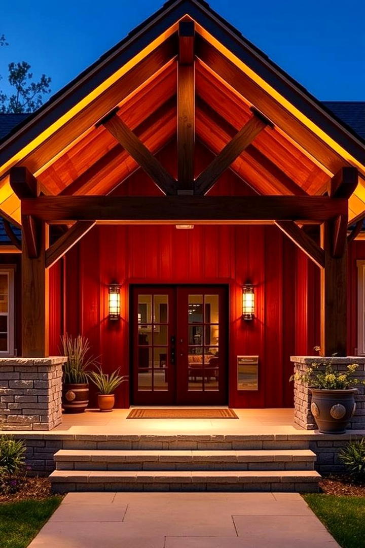 Customized LED Lighting - 30 Barndominium Front Porch Ideas