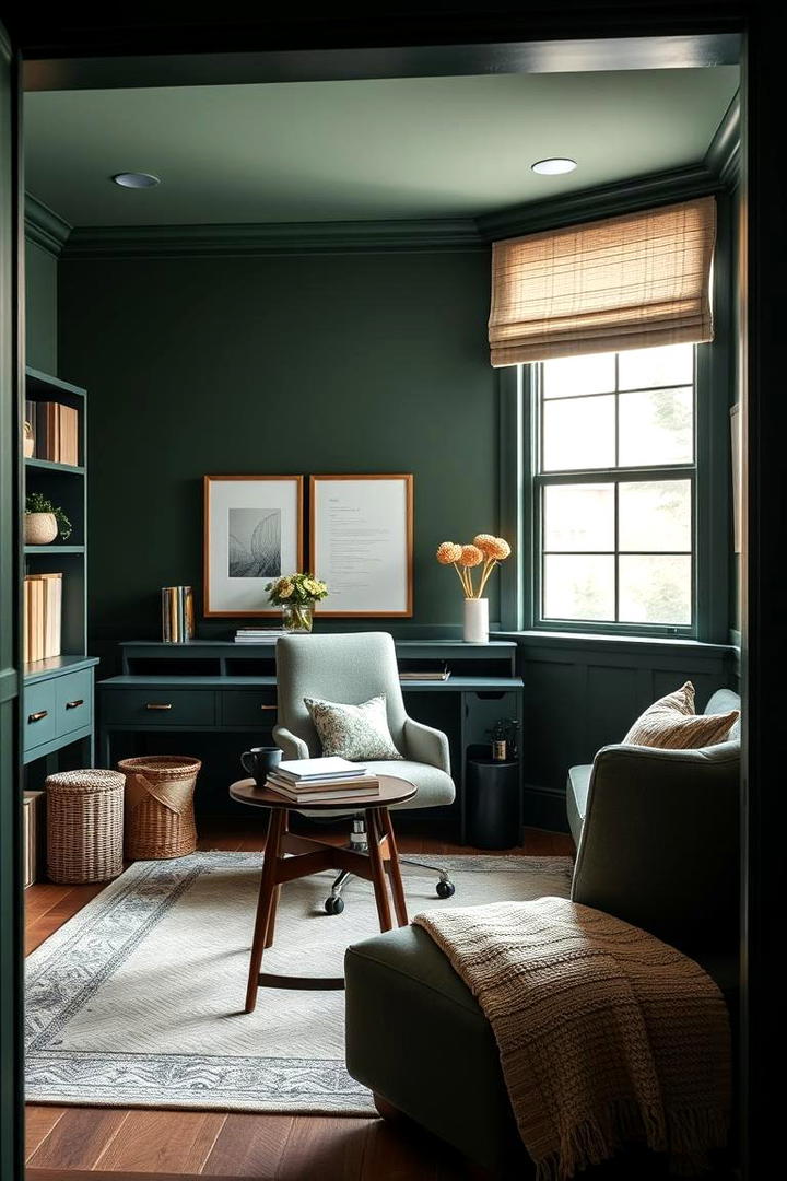 Dark Green Cozy Workspace - 30 Dark Green Home Office Ideas