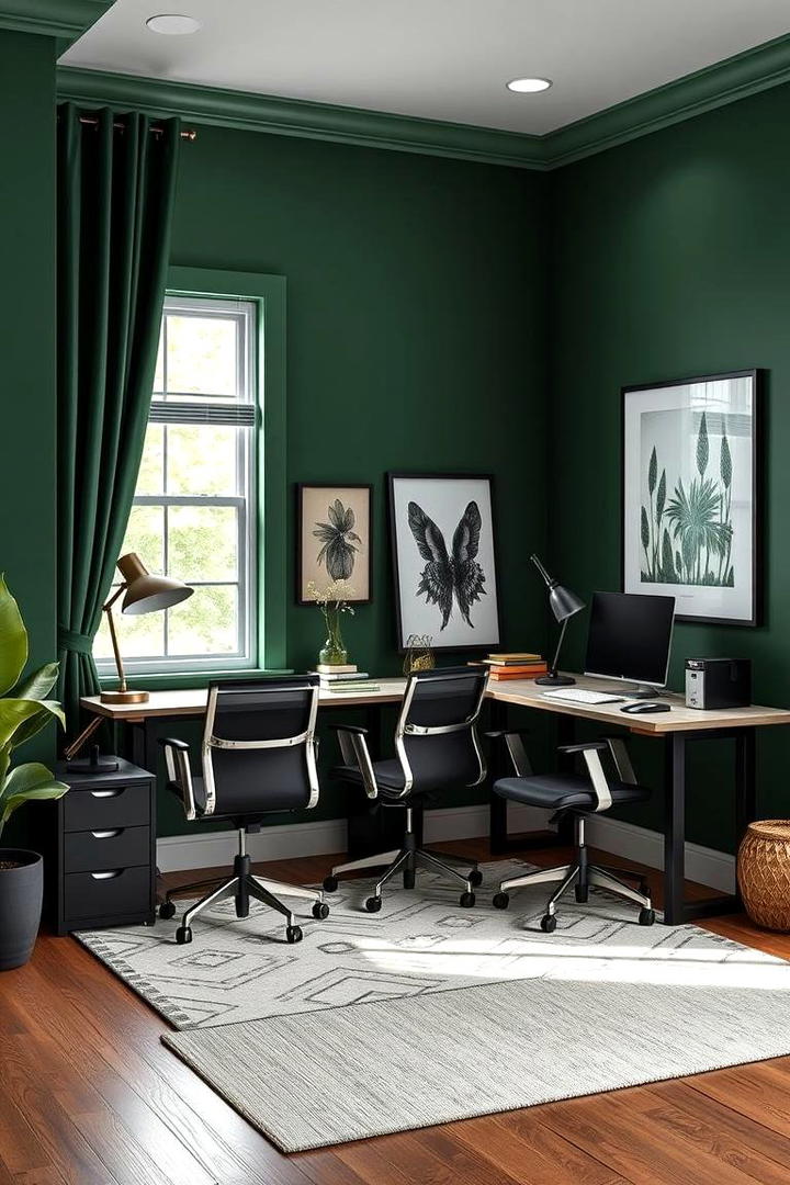 Dark Green Creative Corner - 30 Dark Green Home Office Ideas