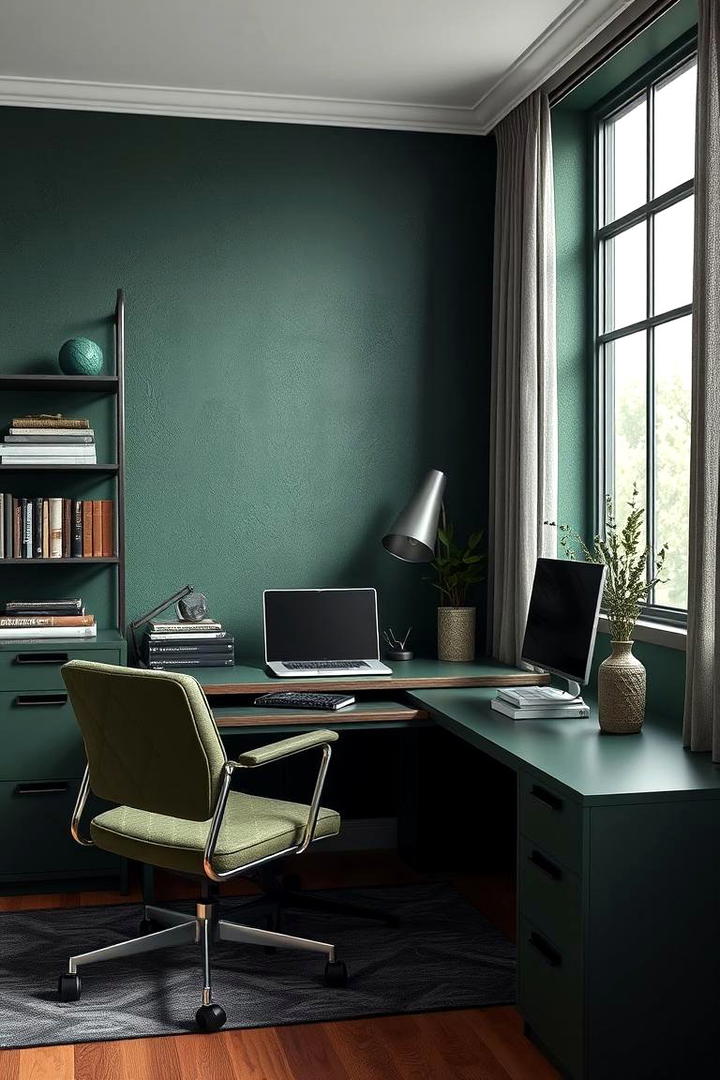 Dark Green Office with Texture - 30 Dark Green Home Office Ideas