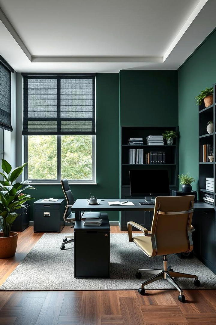 Dark Green Professional Space - 30 Dark Green Home Office Ideas