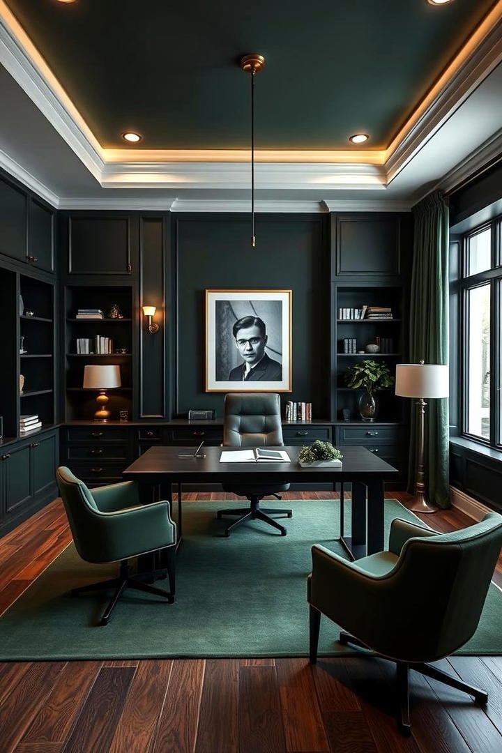 Dark Green Sophisticated Office - 30 Dark Green Home Office Ideas