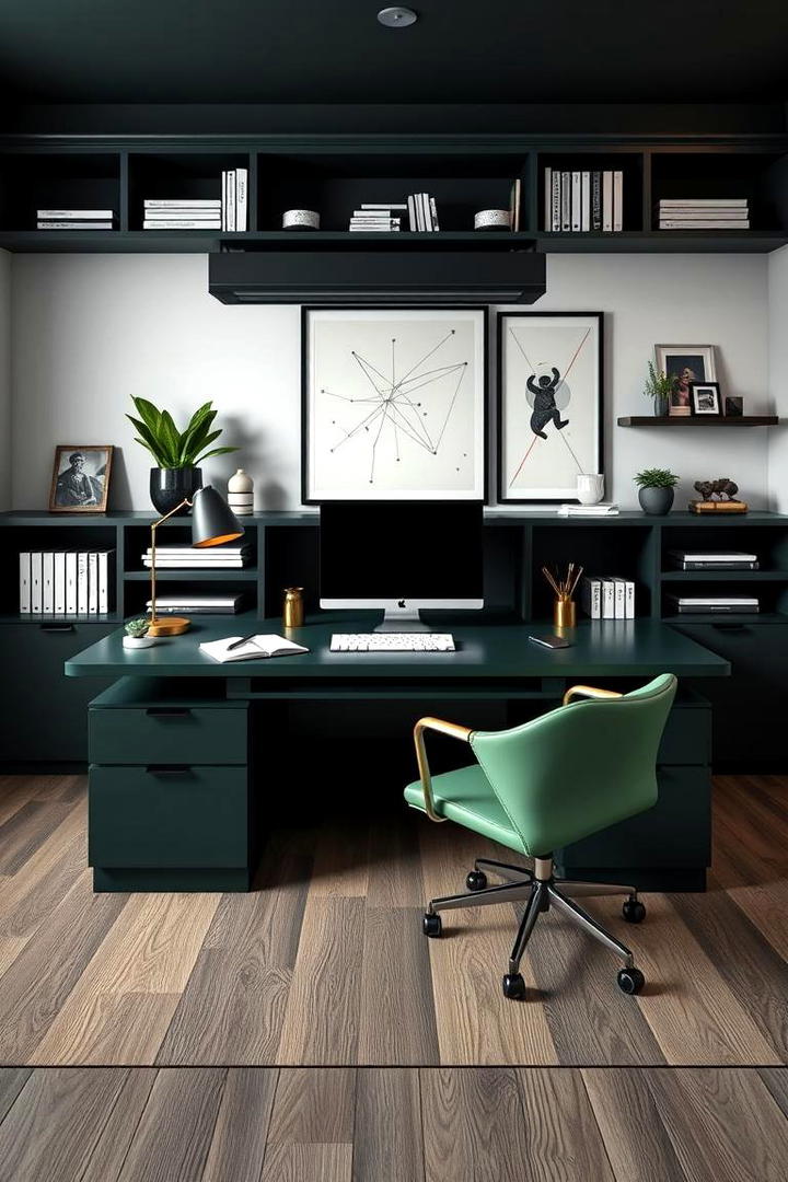 Dark Green Statement Desk - 30 Dark Green Home Office Ideas