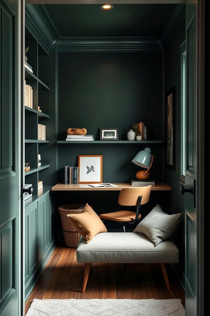 Dark Green Study Nook - 30 Dark Green Home Office Ideas