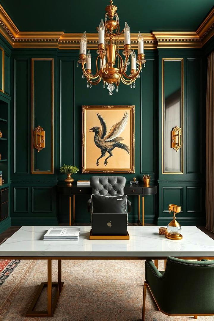 Dark Green and Gold Accents - 30 Dark Green Home Office Ideas