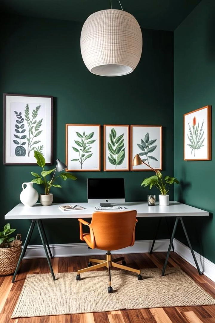 Dark Green with Botanical Prints - 30 Dark Green Home Office Ideas