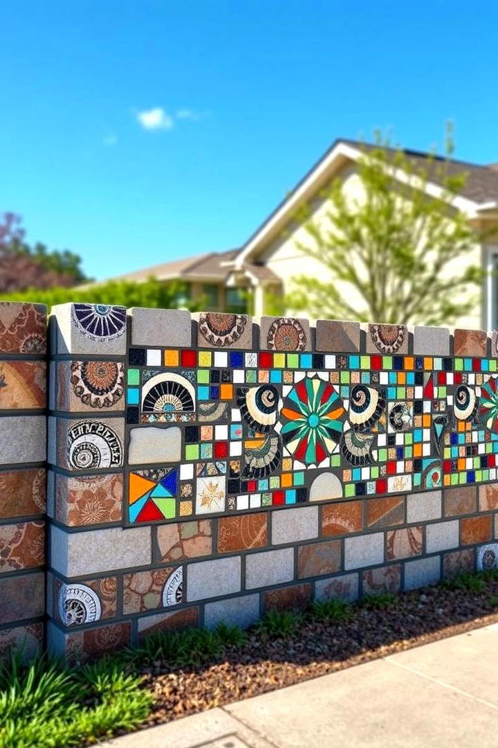 Decorative Block Mosaic - 30 Cinder Block Fence Ideas