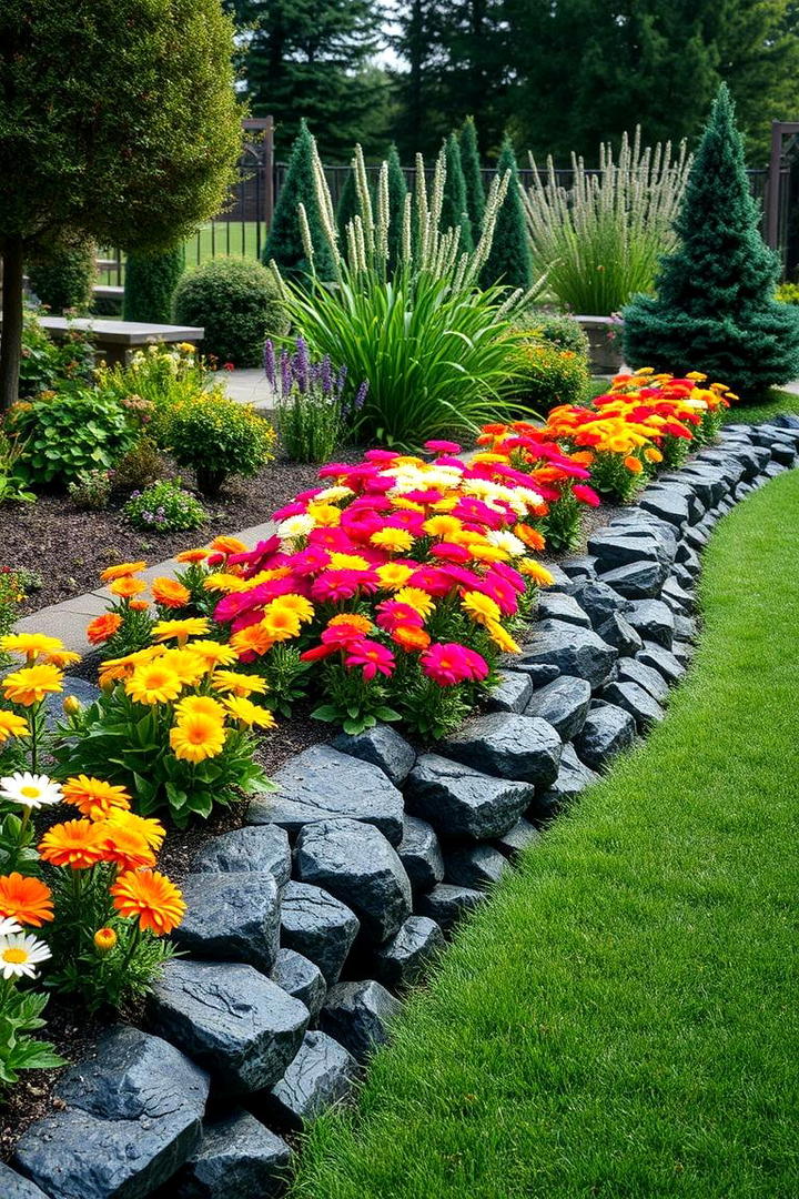 Decorative Edging for Flower Beds - 30 Black River Rock Landscaping Ideas