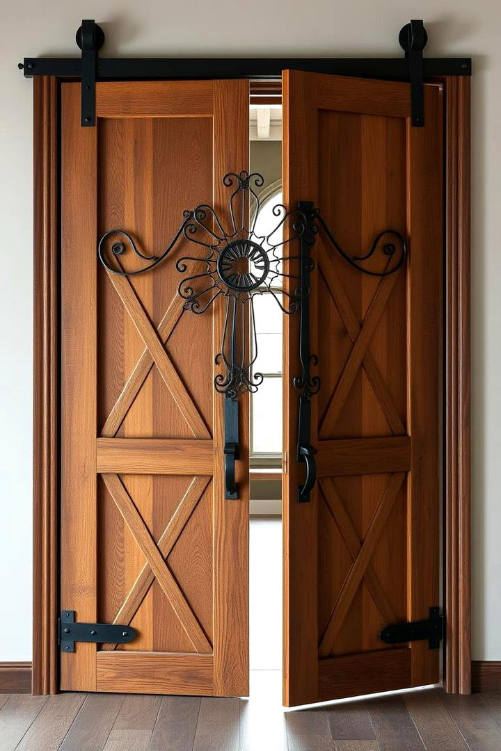 Decorative Iron Accented Barn Door - 30 Barn Door Ideas