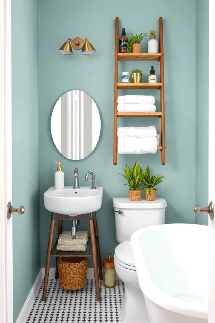 Decorative Ladder Rack - 30 Small Bathroom Shelving Ideas