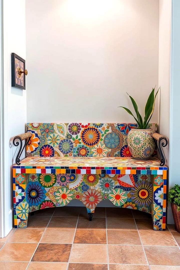 Designer Mosaic Tile Bench - 30 Entryway Bench Ideas