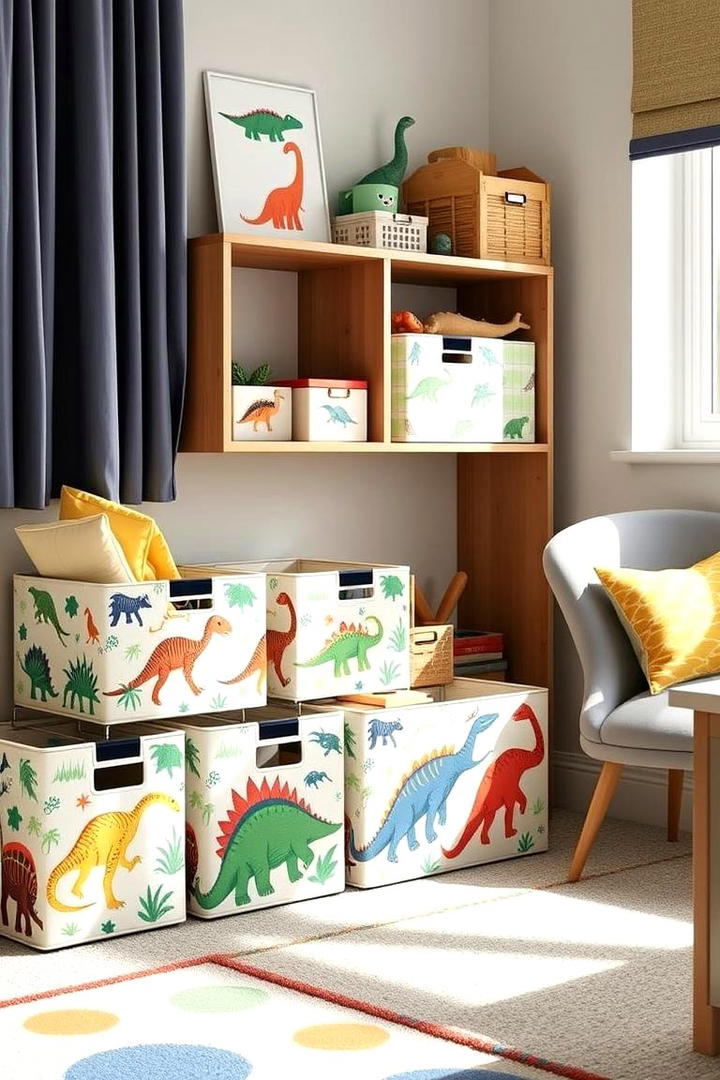 Dinosaur Themed Storage Boxes - 30 Dinosaur-themed Kids Room Ideas