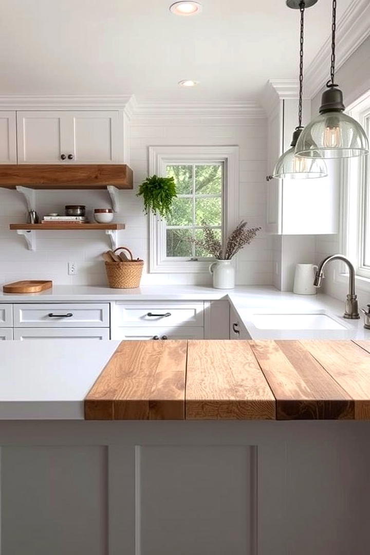 Distressed Wood Countertops - 30 Rustic White Kitchen Ideas