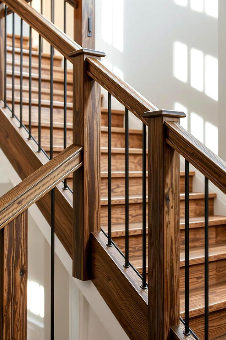 Distressed Wood with Metal Inlays - 30 Farmhouse Rustic Stair Railing Ideas