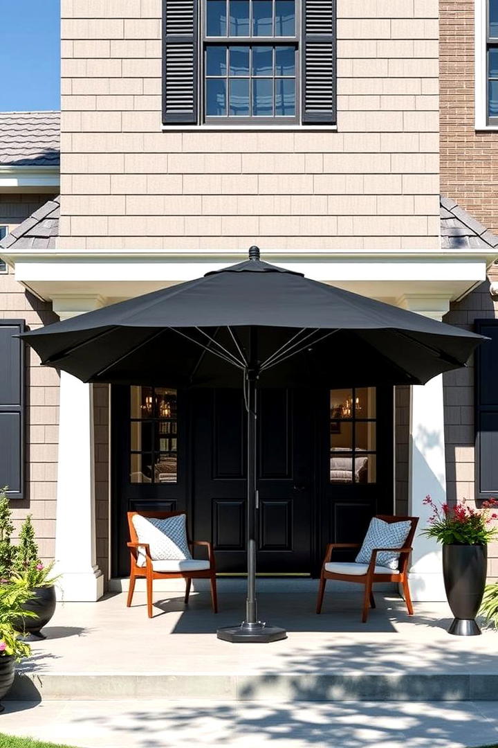 Dramatic Black Umbrella - 30 Black Porch Ideas