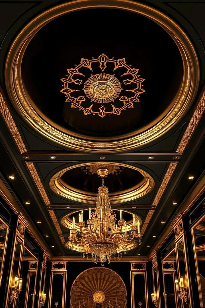 Dramatic Black and Gold Ceiling - 30 Black Ceiling Design Ideas