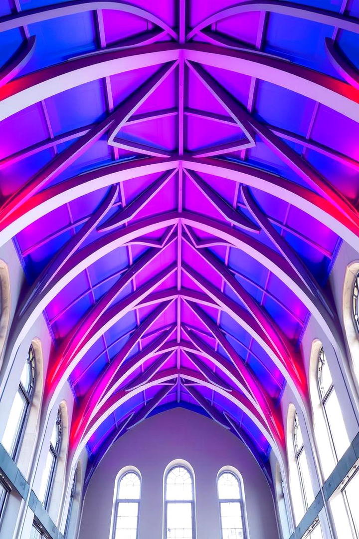 Dramatic Color Accent Ceiling - 30 Cathedral Ceiling Ideas