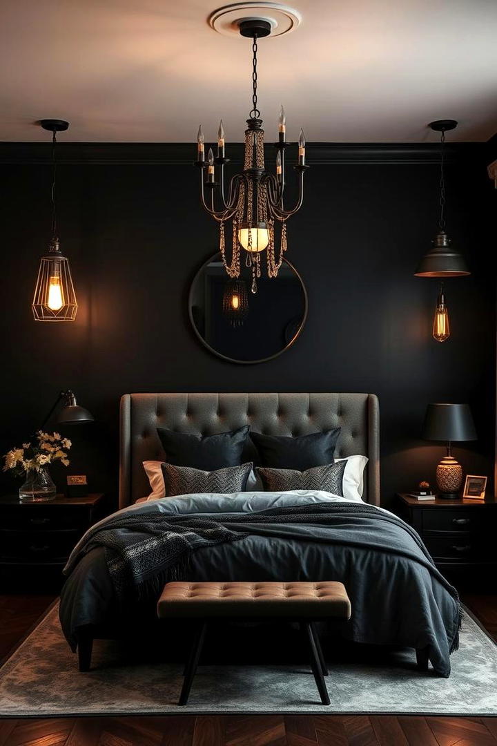 Dramatic Lighting Fixtures - 30 Dark Boho Bedroom Ideas