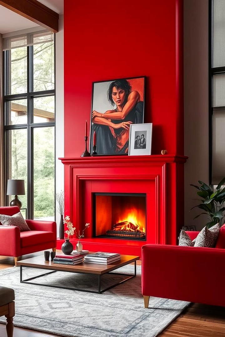 Dramatic Red Impact - 30 Fireplace Paint Ideas