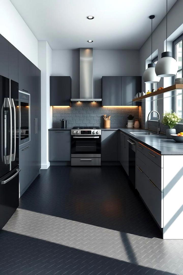 Durable Black Rubber Innovation - 30 Black Floor Kitchen Ideas