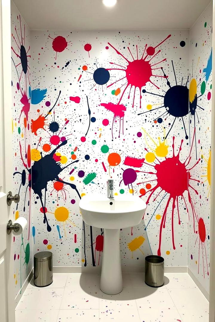 Dynamic Splatter Paint - 30 Bathroom Mural Ideas