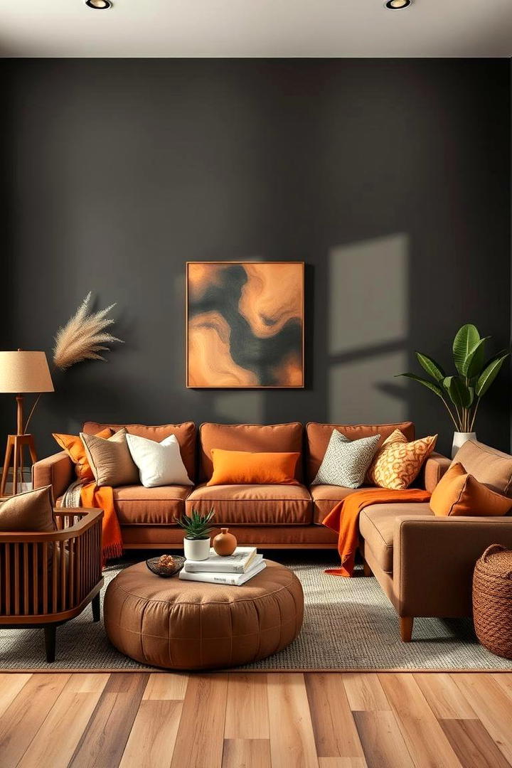 Earthy Tones Balance - 30 Contrasting Living Rooms With Dark Grey Walls