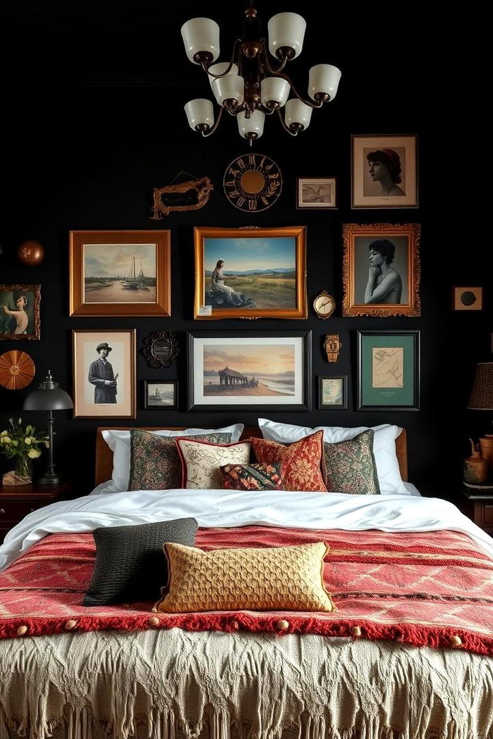 Eclectic Art Displays - 30 Dark Boho Bedroom Ideas