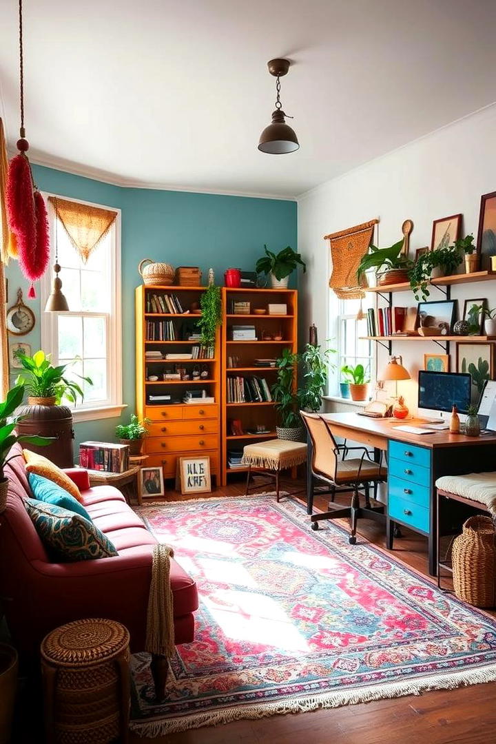 Eclectic Boho Vibe Workspace - 30 Bohemian Home Office Ideas