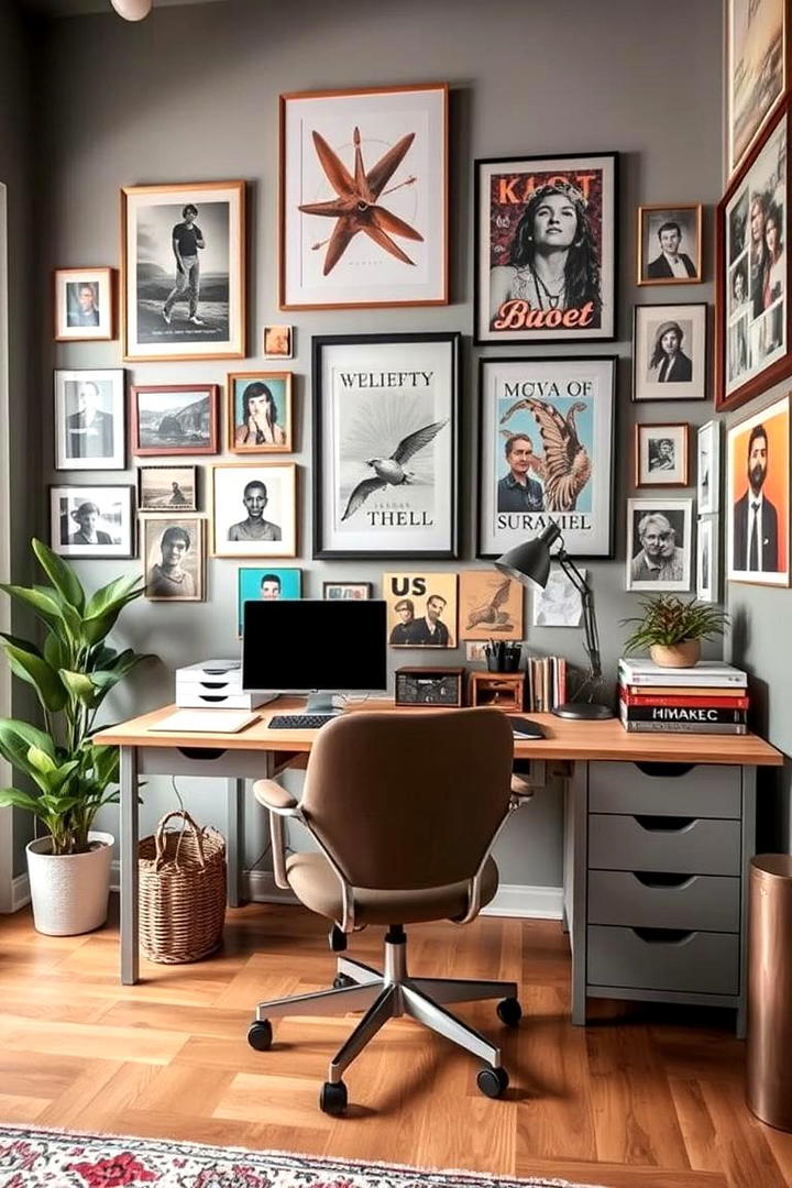 Eclectic Boho Workspace with Gallery Walls - 30 Bohemian Home Office Ideas