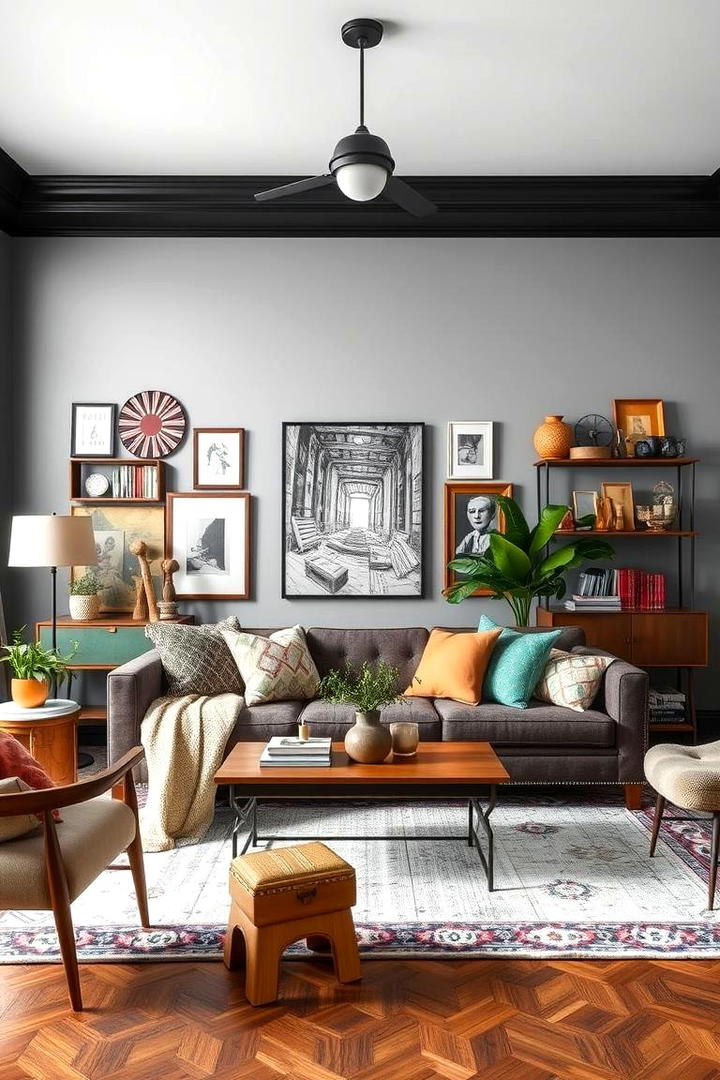 Eclectic Contemporary Mix - 30 living room grey walls black trim