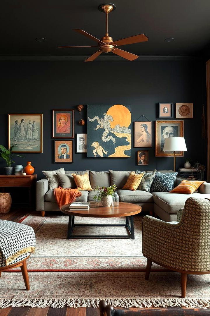 Eclectic Fusion - 30 Contrasting Living Rooms With Dark Grey Walls