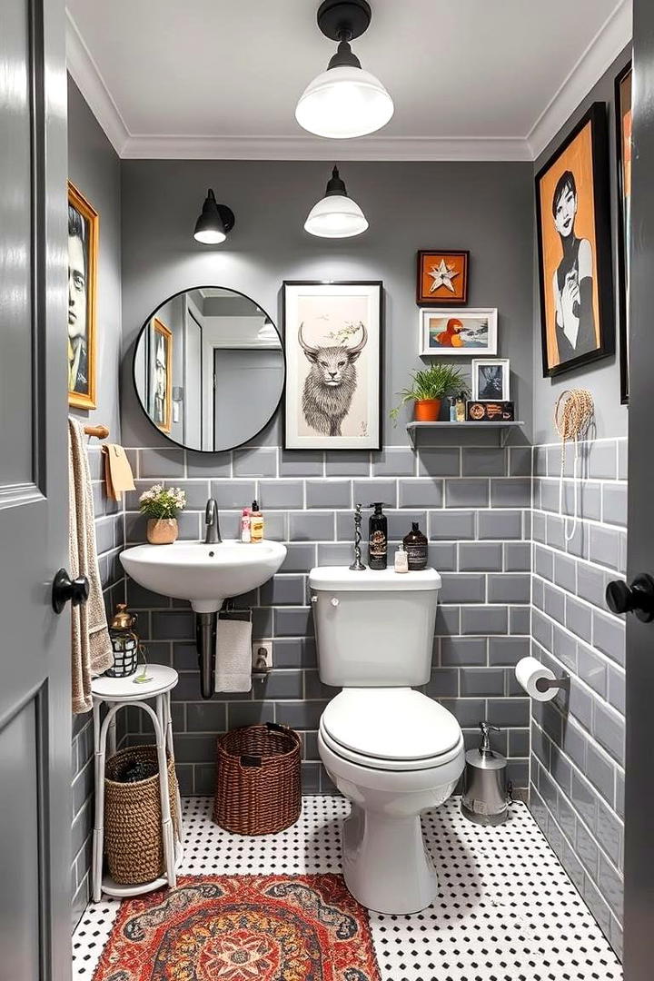 Eclectic Grey Statement - 30 Grey and White Bathroom Ideas