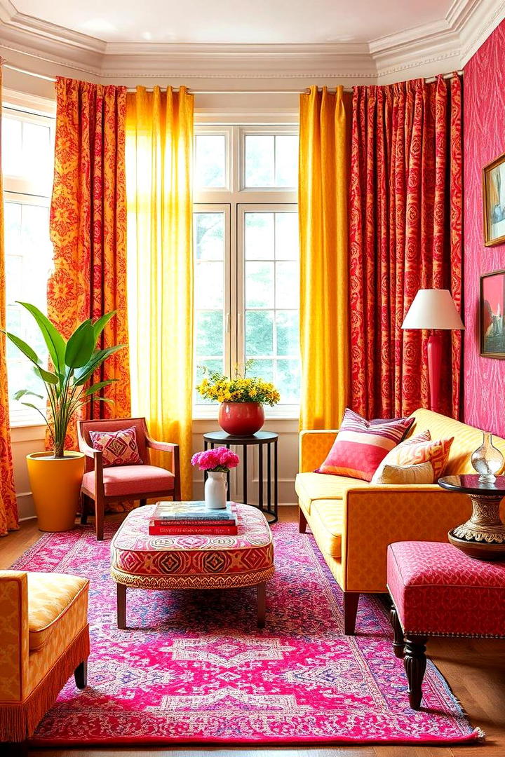 Eclectic Patterned Textiles - 30 How to Decorate With Yellow and Pink