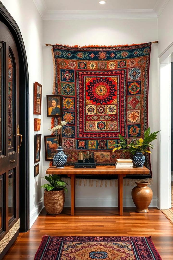 Eclectic Tapestry Display - 30 Entryway Wall Ideas