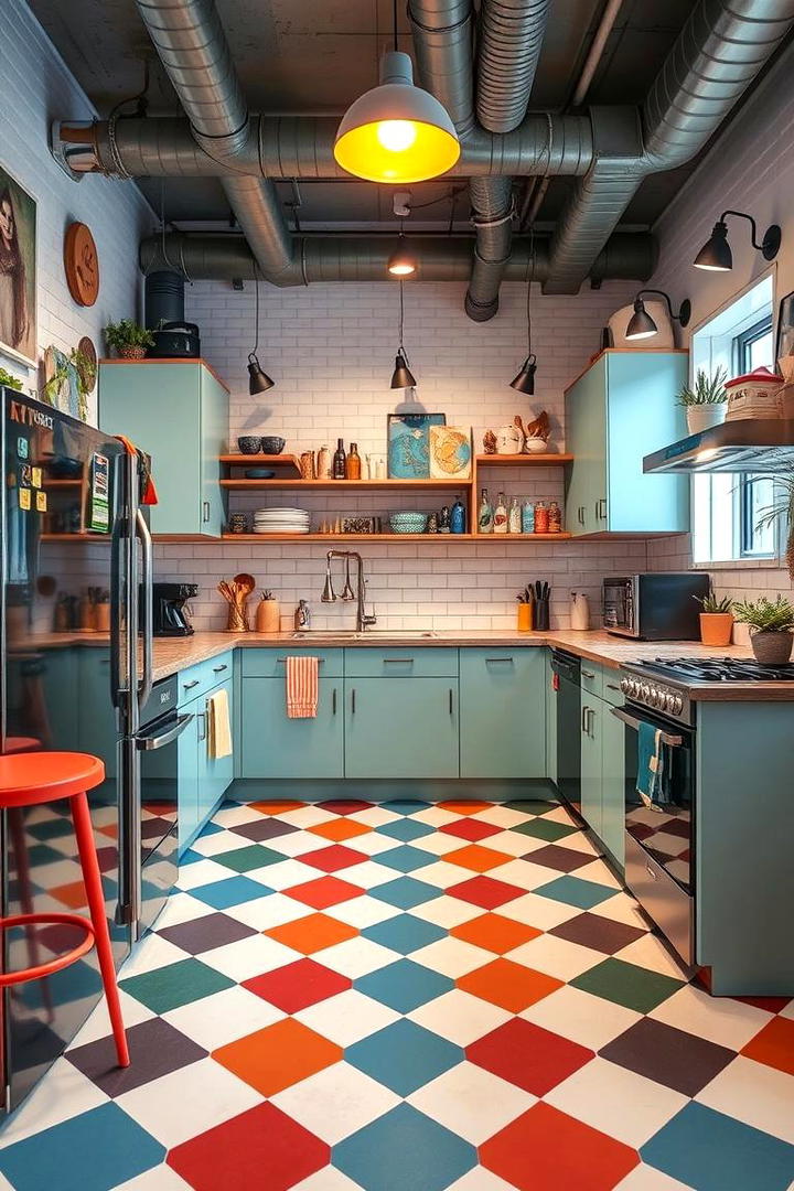 Eclectic Urban Mix - 30 Kitchens With Checkered Floors