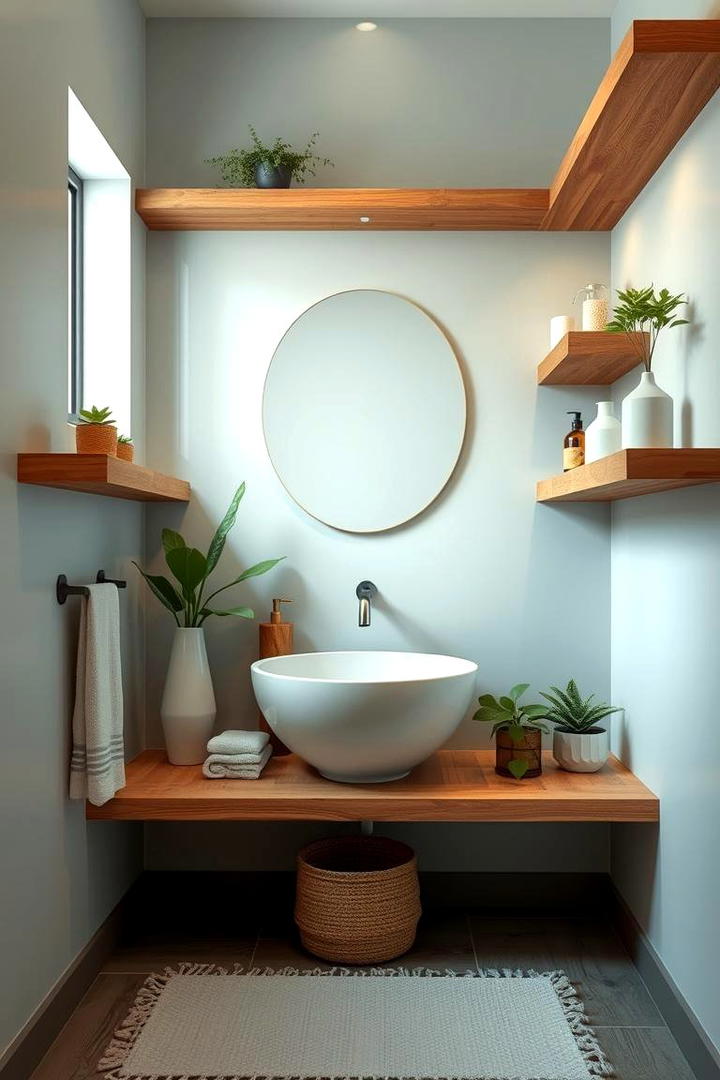 Eco Friendly Bamboo Shelves - 30 Small Bathroom Shelving Ideas