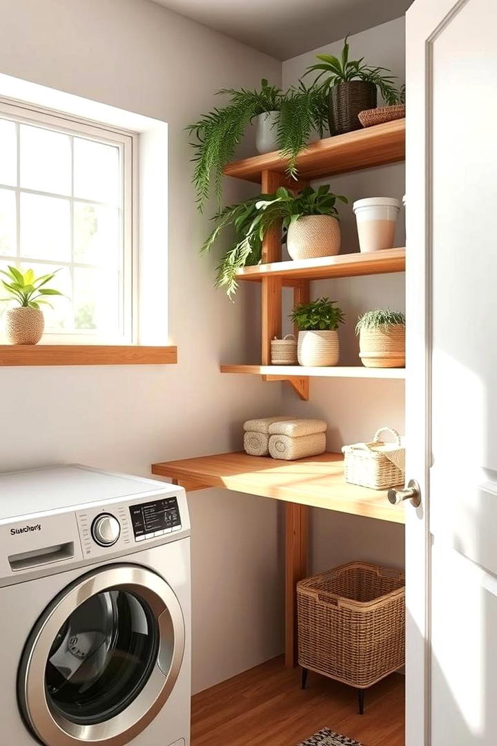 Eco friendly Bamboo Laundry Shelves - 30 Laundry Room Shelf Ideas