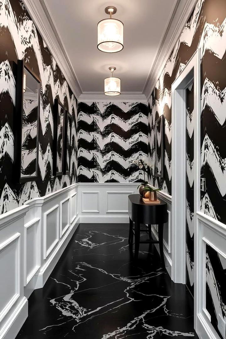 Edgy Black and White Contrast for a Bold Statement - 30 Hallway Wallpaper Ideas