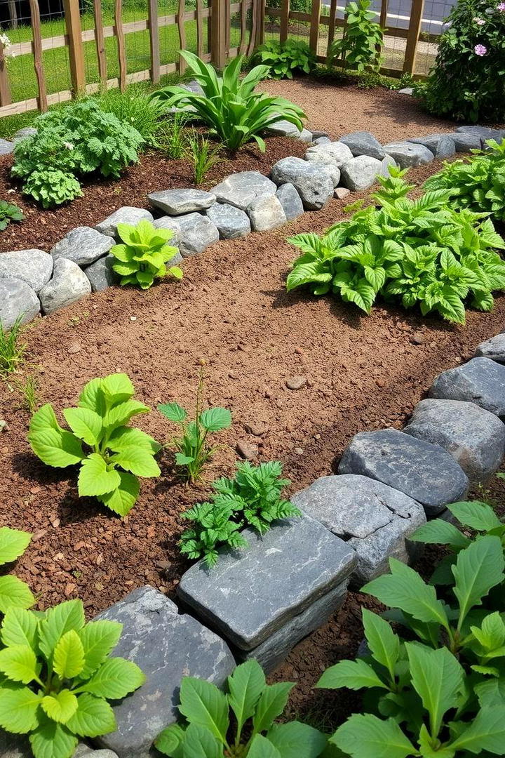 Edible Garden with Rock Features - 30 Black River Rock Landscaping Ideas