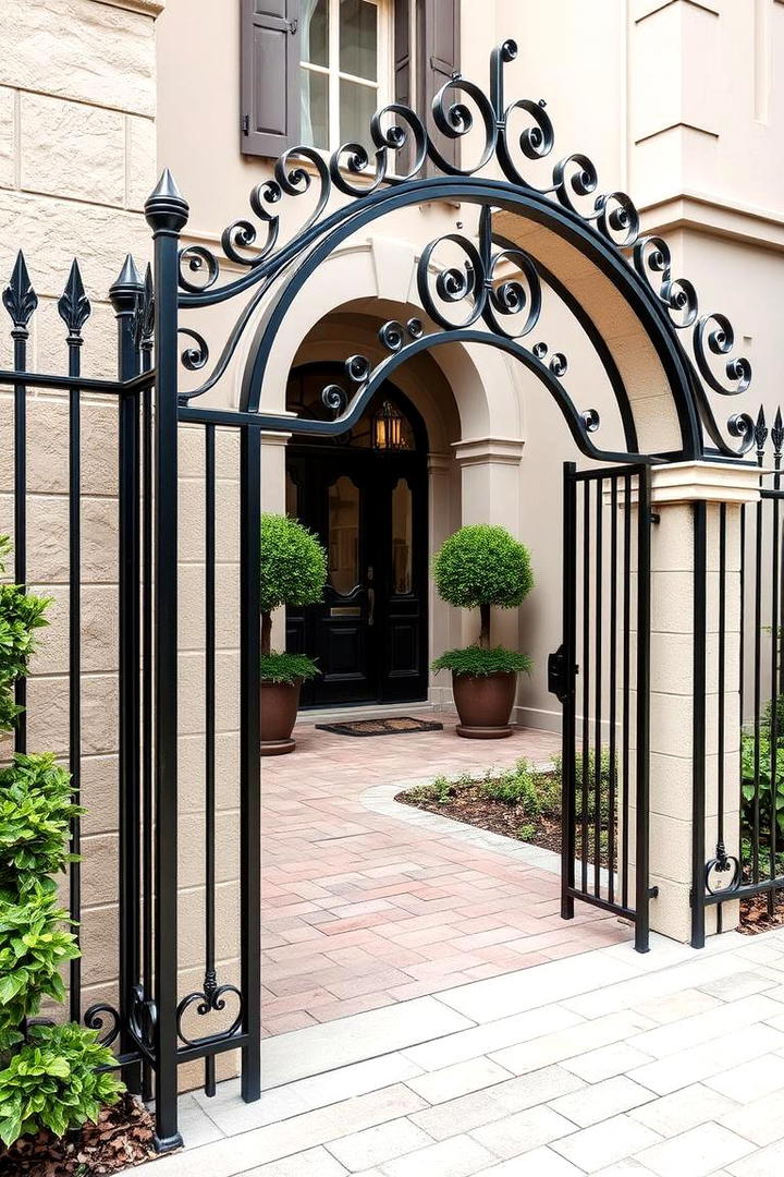 Elegant Arched Iron Corner Fence - 30 Corner Fence Ideas