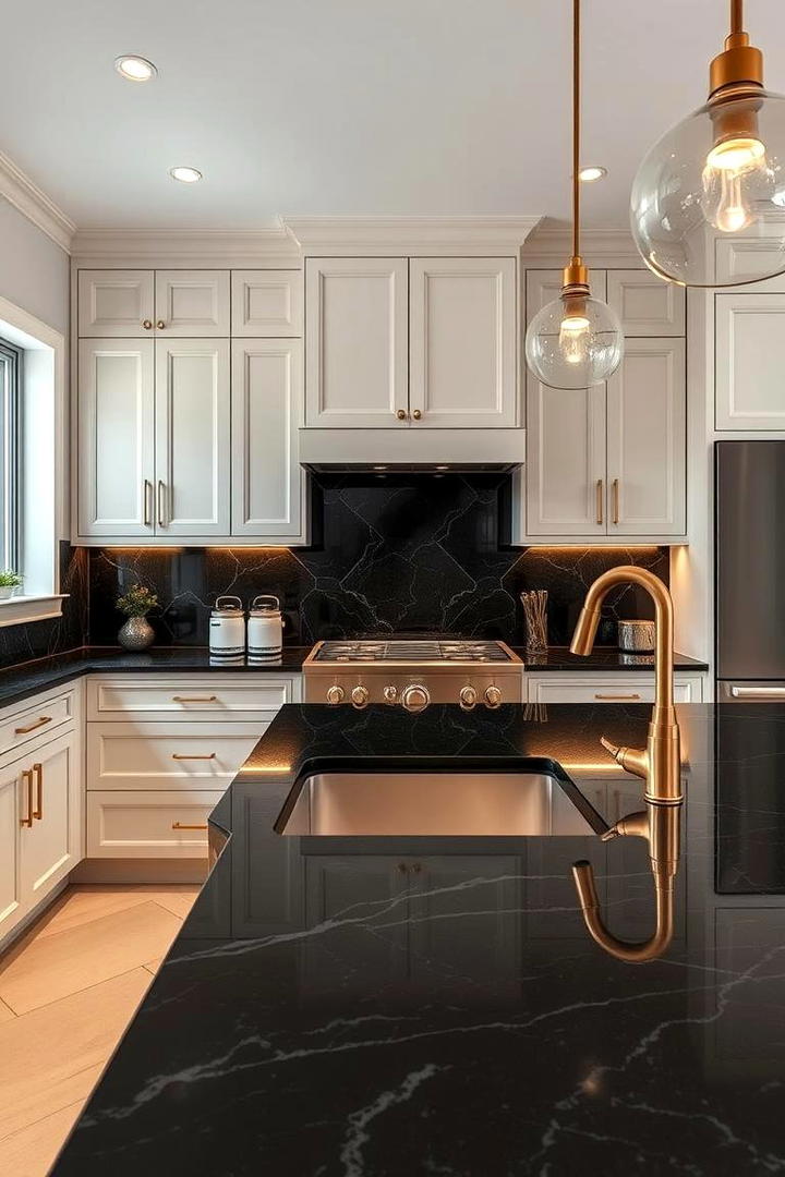 Elegant Black Countertops - 30 black white and gold kitchen ideas