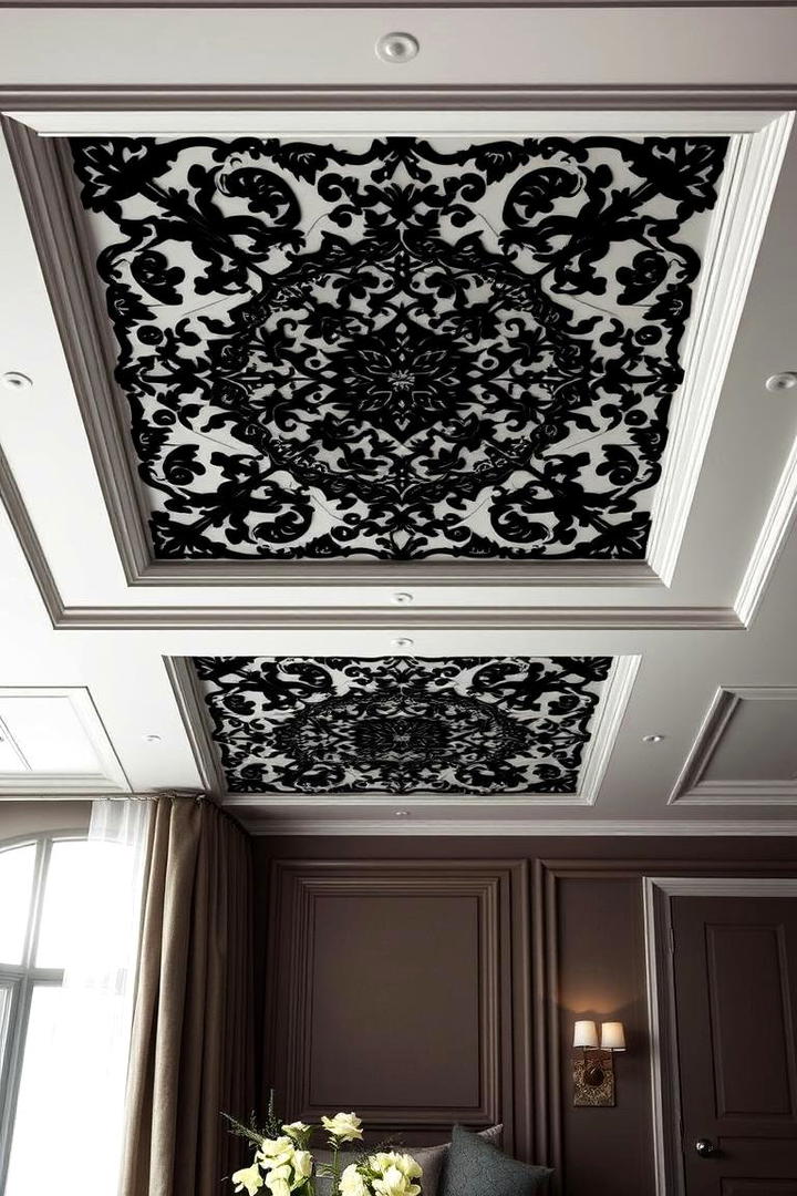 Elegant Black Lace Ceiling Detail - 30 Black Ceiling Design Ideas