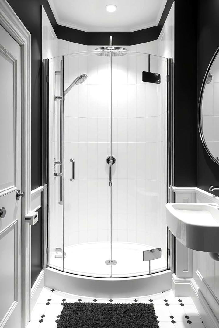 Elegant Black and White Shower - 30 Corner Shower Ideas