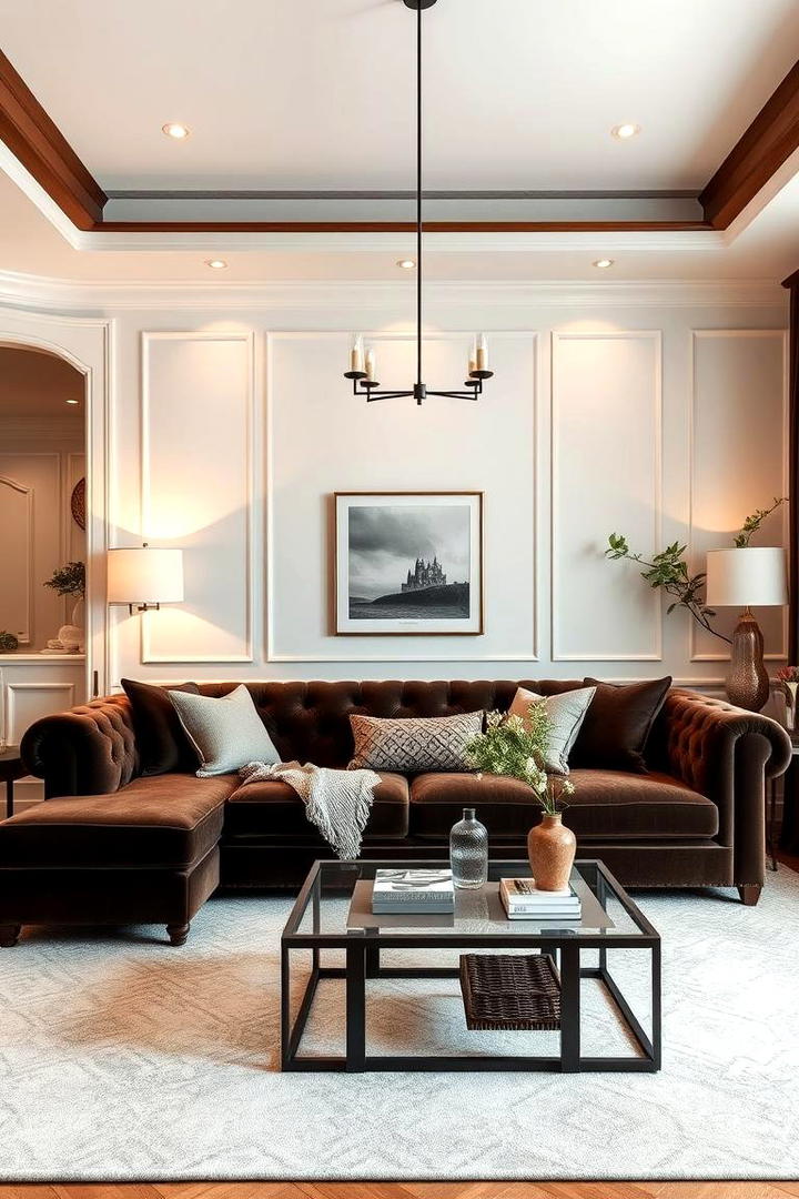 Elegant Contrast with Light Colored Walls - 30 Dark Brown Couch Living Room Ideas